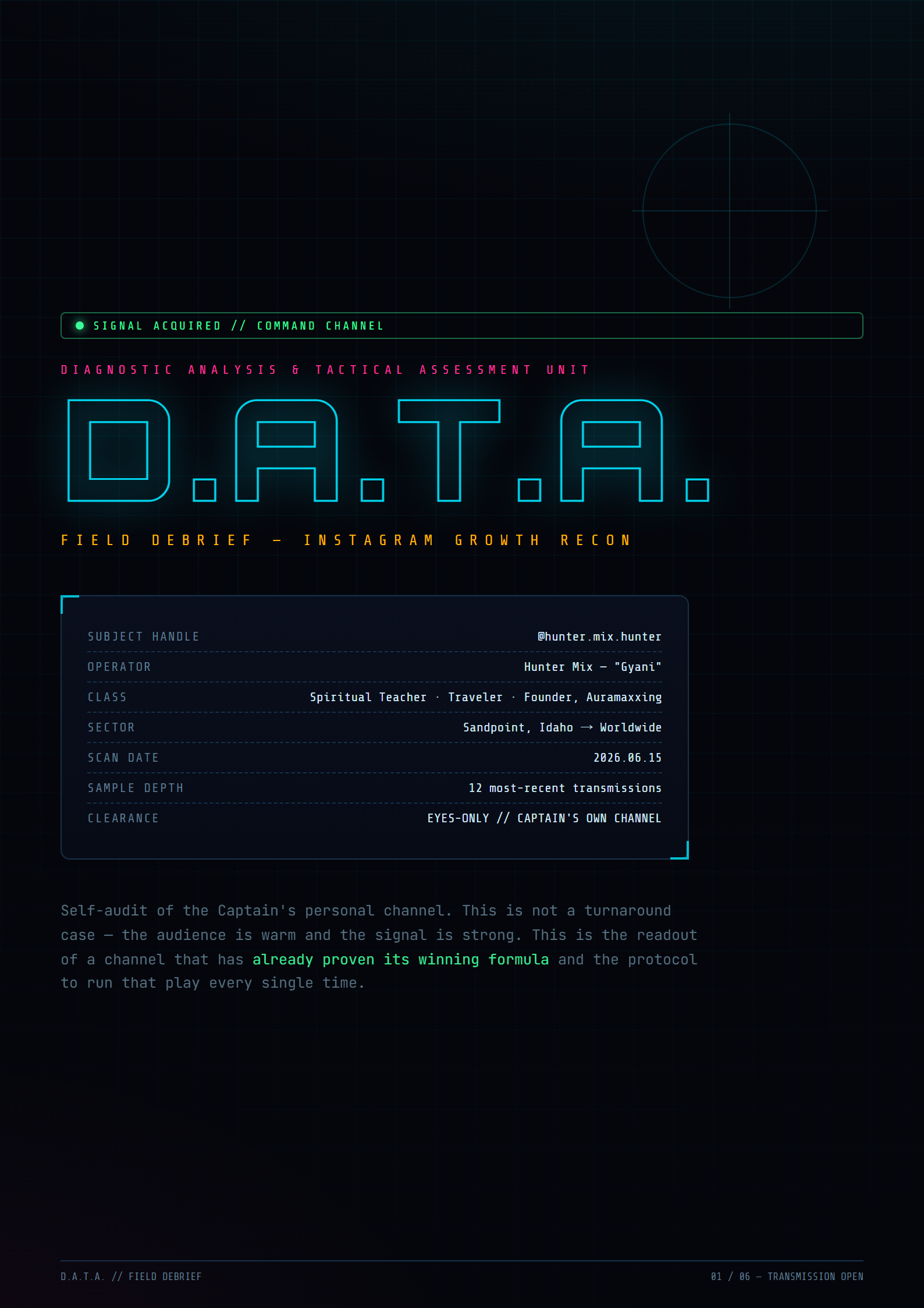 Field Debrief page 1 — vitals