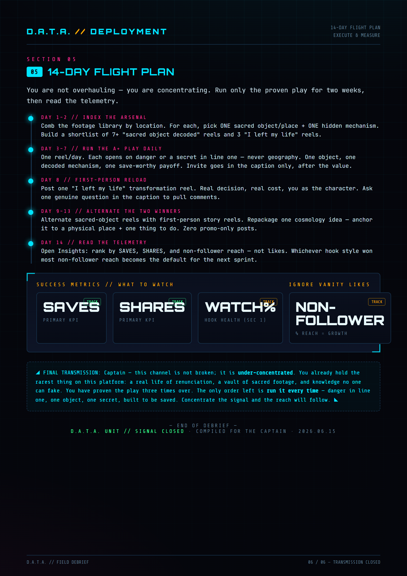 Field Debrief page 6 — summary